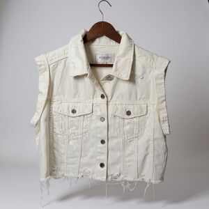 Liverpool Los Angeles White Denim Vest Size L Sleeveless Distressed Raw Hem